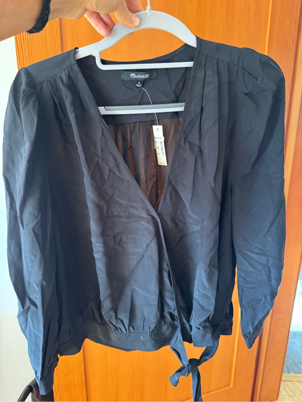 Madewell Black Wrap Blouse with Self-Tie Waist